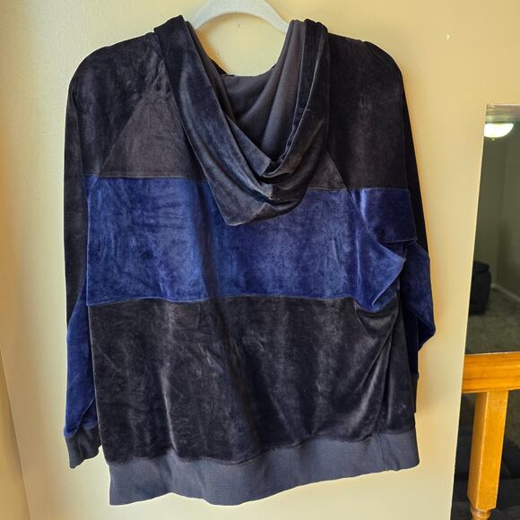 Champion Velour Hoodie Size Large Soft Pullover Navy Black - Picture 4 of 6